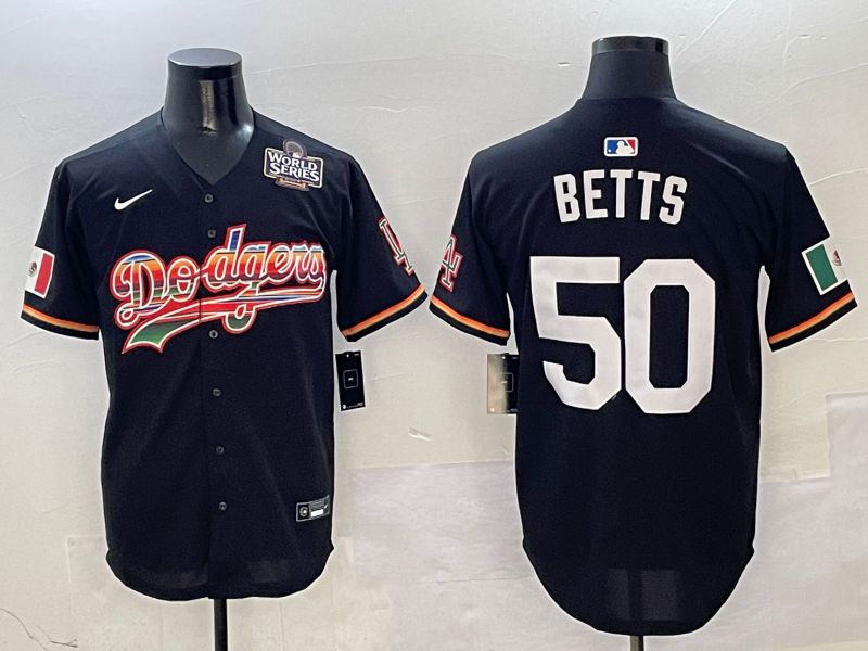 Men Los Angeles Dodgers #50 Betts Black rainbow Nike 2025 MLB Jersey style 7